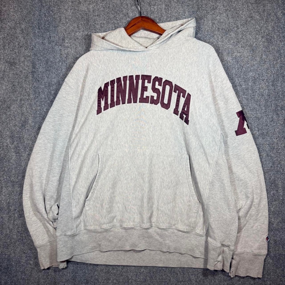 Champion Minnesota Hoodie Mens Large Grey Collegiate Maroon Sweatshirt
